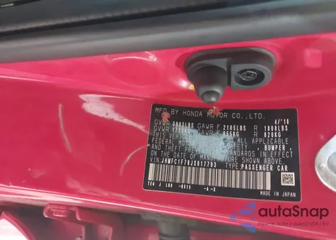 2018 Honda Civic Ex-L z USA, uszkodzony, nr VIN JHMFC1F78JX017793